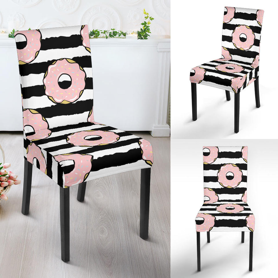 Donuts Pink Icing Striped Pattern Dining Chair Slipcover
