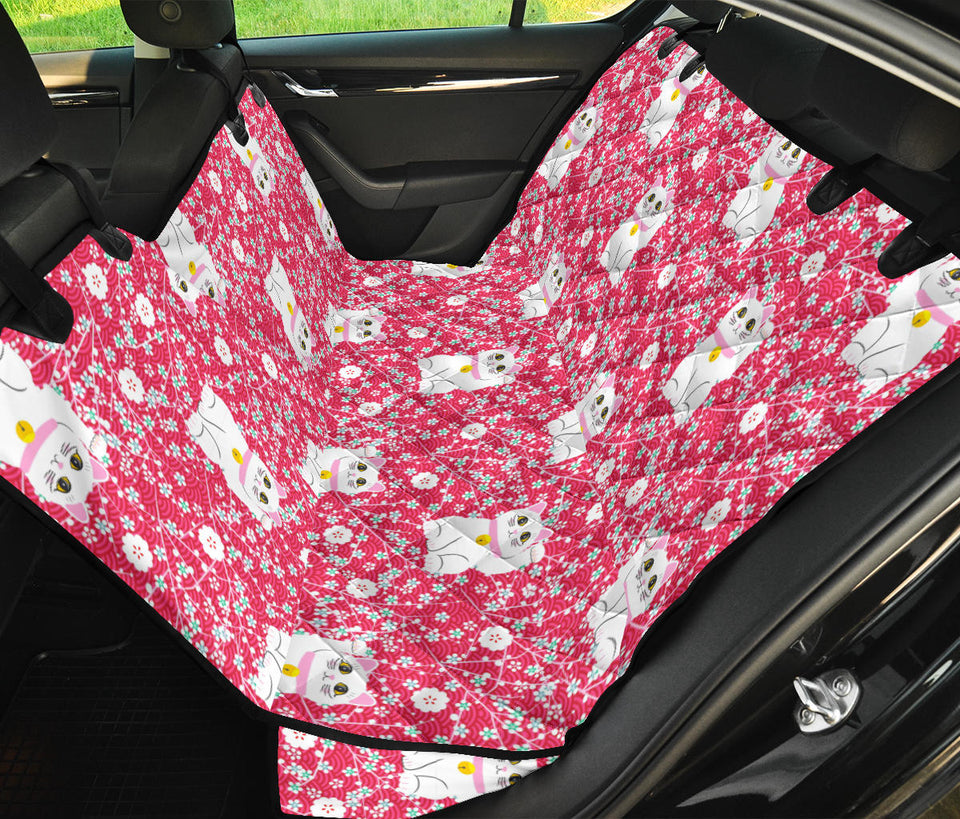 Maneki Neko Lucky Cat Sakura Pink Background Dog Car Seat Covers
