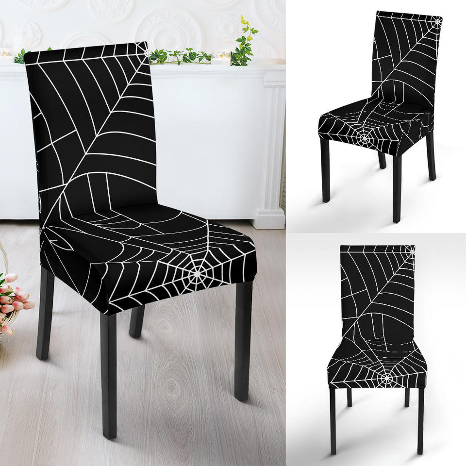 Spider Web Pattern Black Background White Cobweb Dining Chair Slipcover