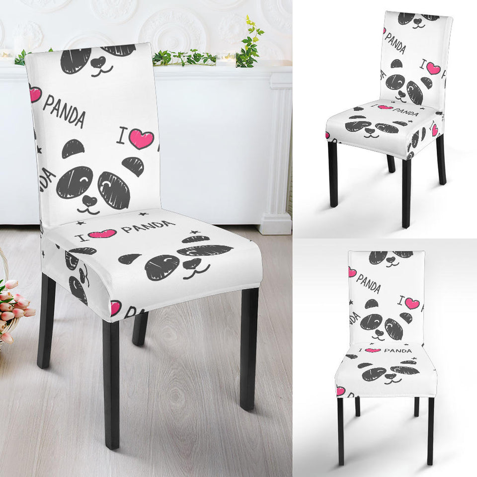 Hand Drawn Faces Of Pandas Pattern Dining Chair Slipcover