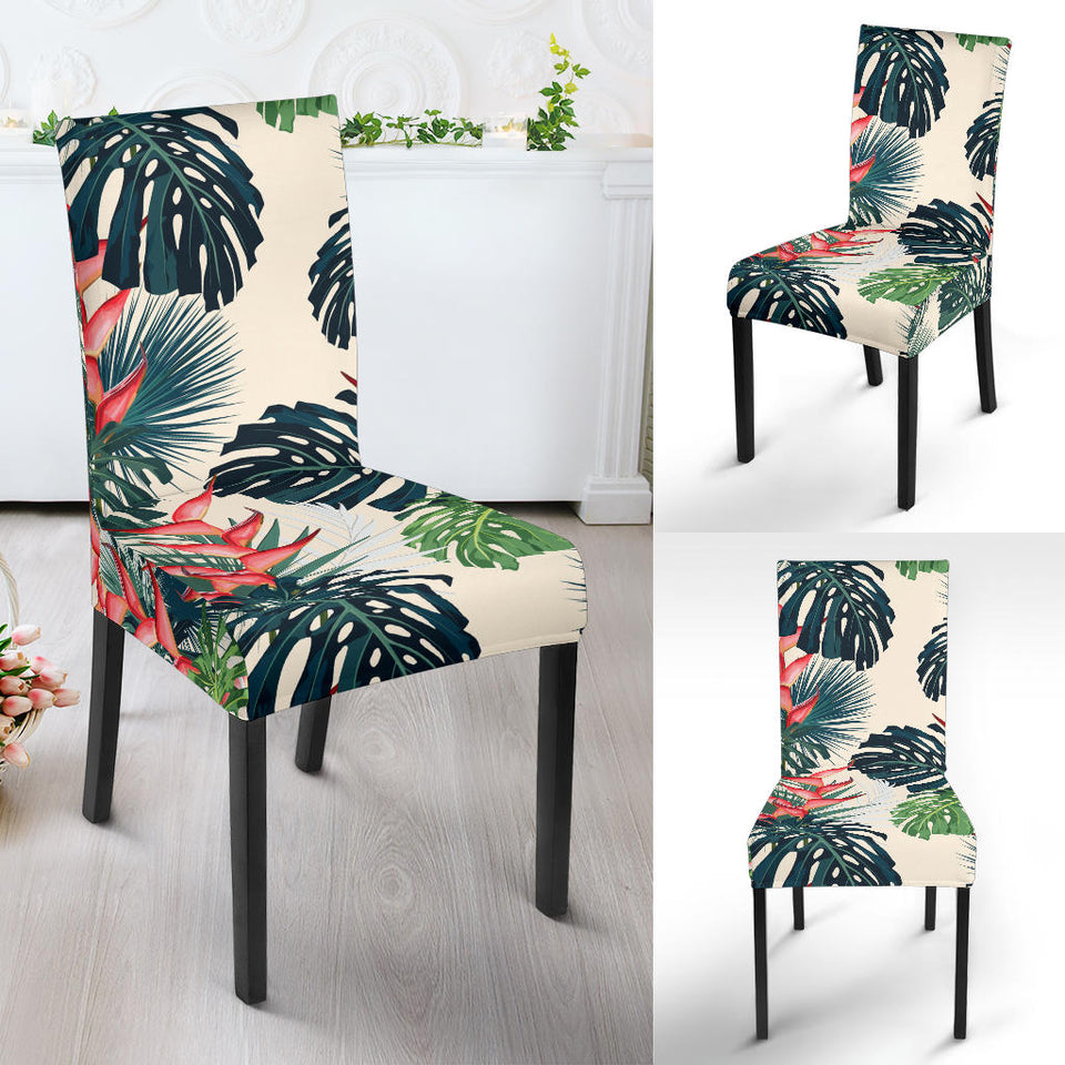 Heliconia Flowers, Palm And Monstera Leaves Dining Chair Slipcover