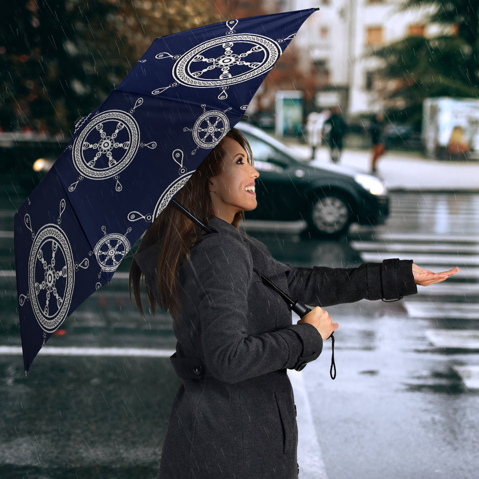 Nautical Steering Wheel Design Pattern Umbrella