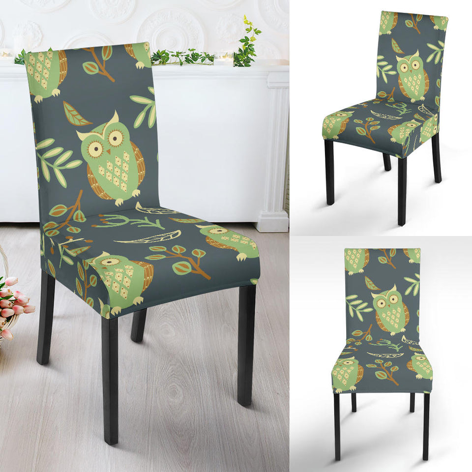 Cute Owls Leaves Pattern Dining Chair Slipcover