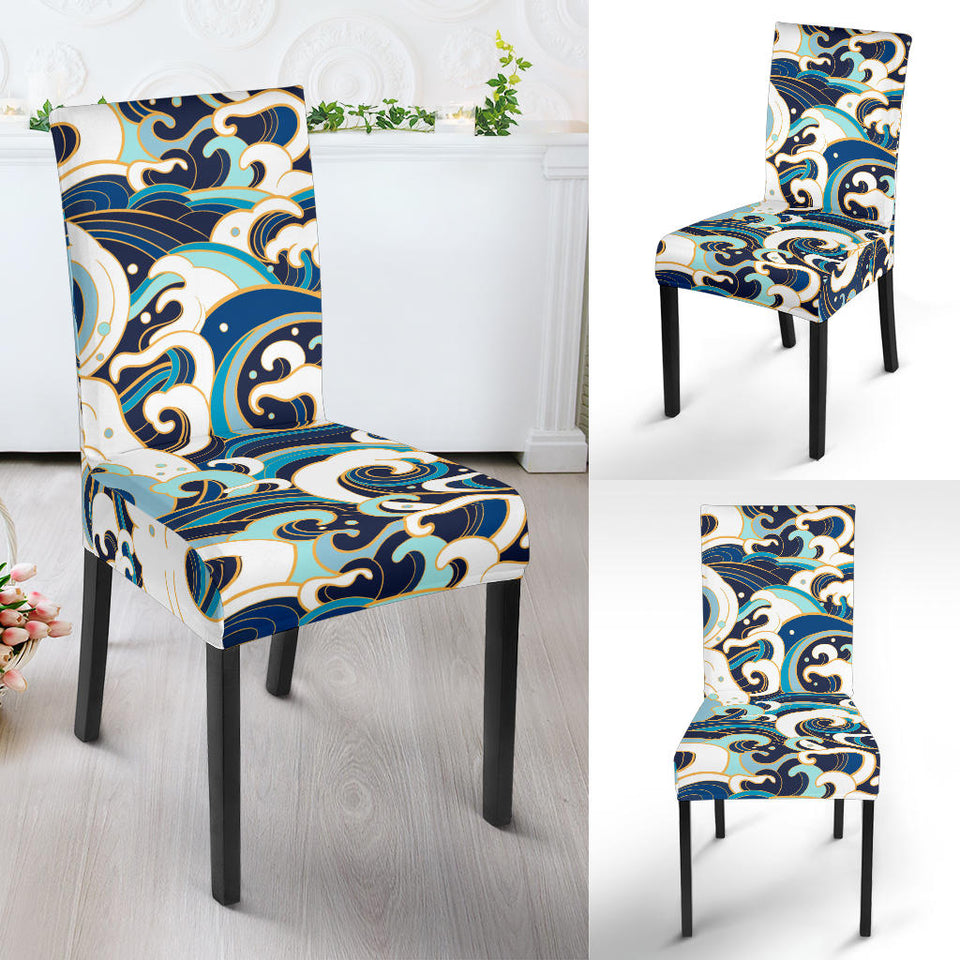 Japanese Wave Pattern Dining Chair Slipcover
