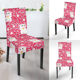 Maneki Neko Lucky Cat Sakura Pink Background Dining Chair Slipcover