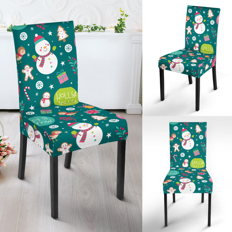 Snowman Bird Decorative Elements Christmas Pattern Dining Chair Slipcover