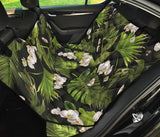 White Orchid Flower Tropical Leaves Pattern Blackground Dog Car Seat Covers