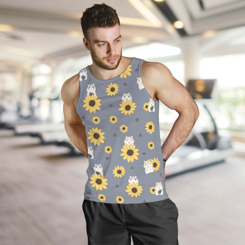 Cute hamster sunflower pattern background Men Tank Top