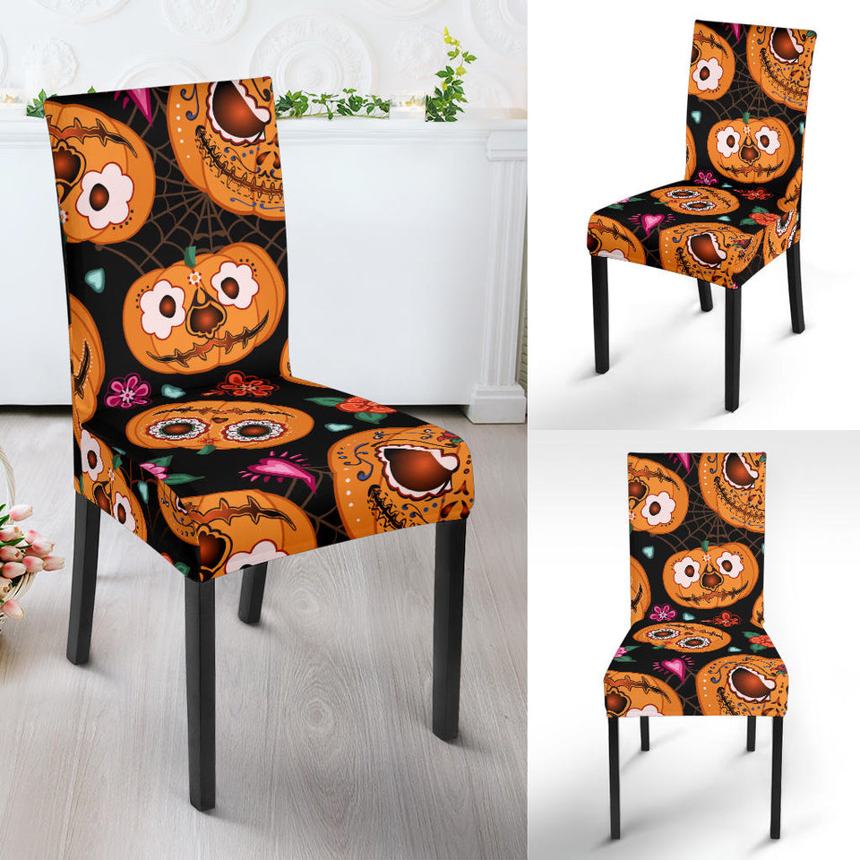 Pumpkin Flowers Spiderweb Halloween Theme Dining Chair Slipcover