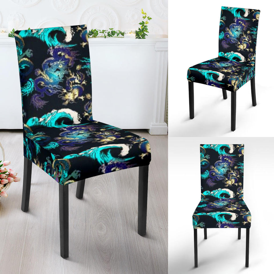 Dragon Sea Wave Pattern Dining Chair Slipcover