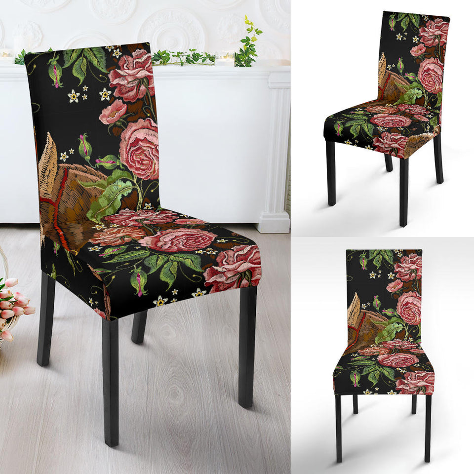 Horse Head Wild Roses Pattern Dining Chair Slipcover