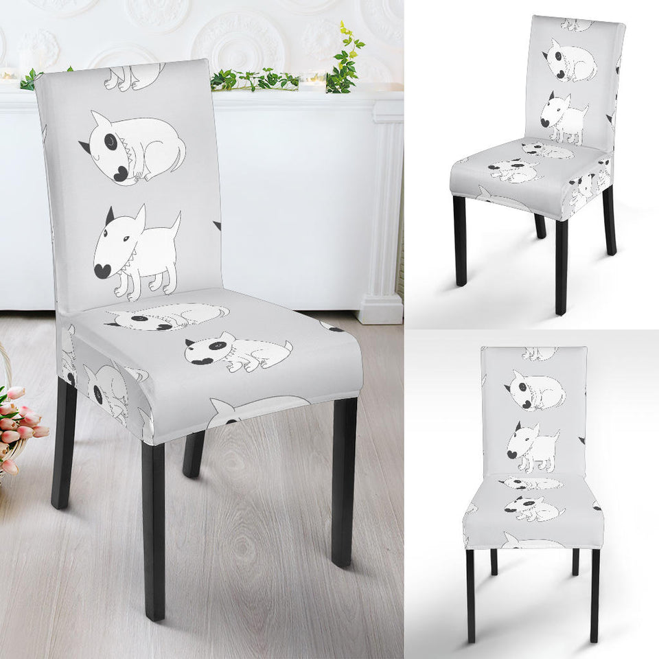 Bull Terrier Pattern Print Design 01 Dining Chair Slipcover