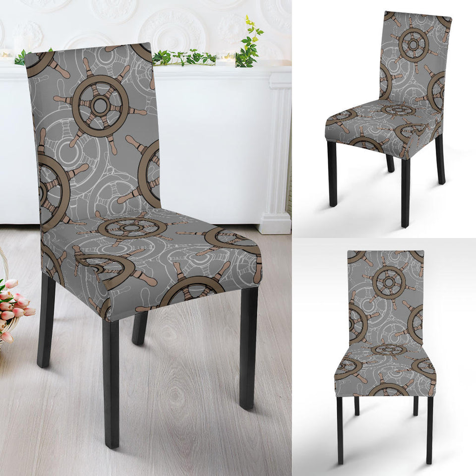 Nautical Wood Steering Wheel Pattern Dining Chair Slipcover