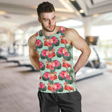 Beautiful flamingo tropical palm leaves hibiscus pateern background Men Tank Top