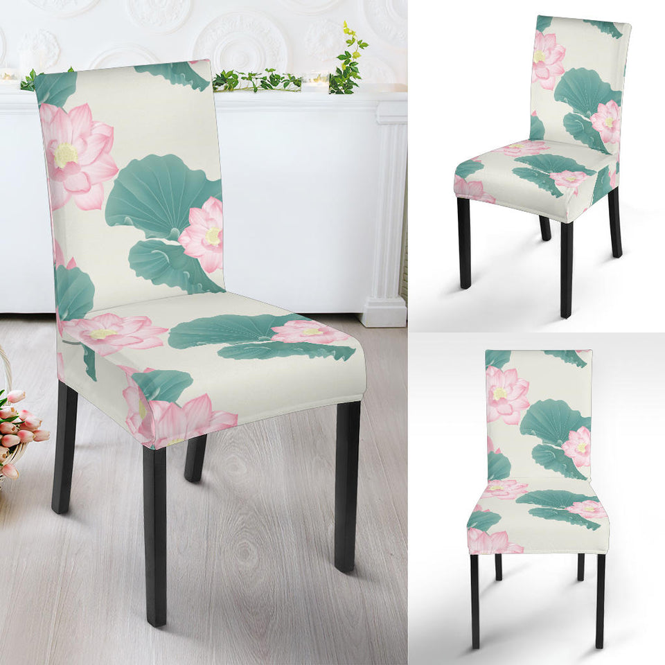 Pink Lotus Waterlily Leaves Pattern Dining Chair Slipcover