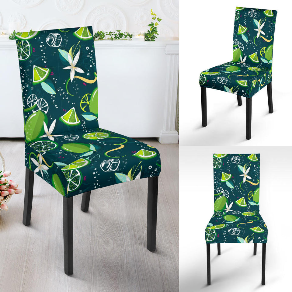 Lime Ice Flower Pattern Dining Chair Slipcover