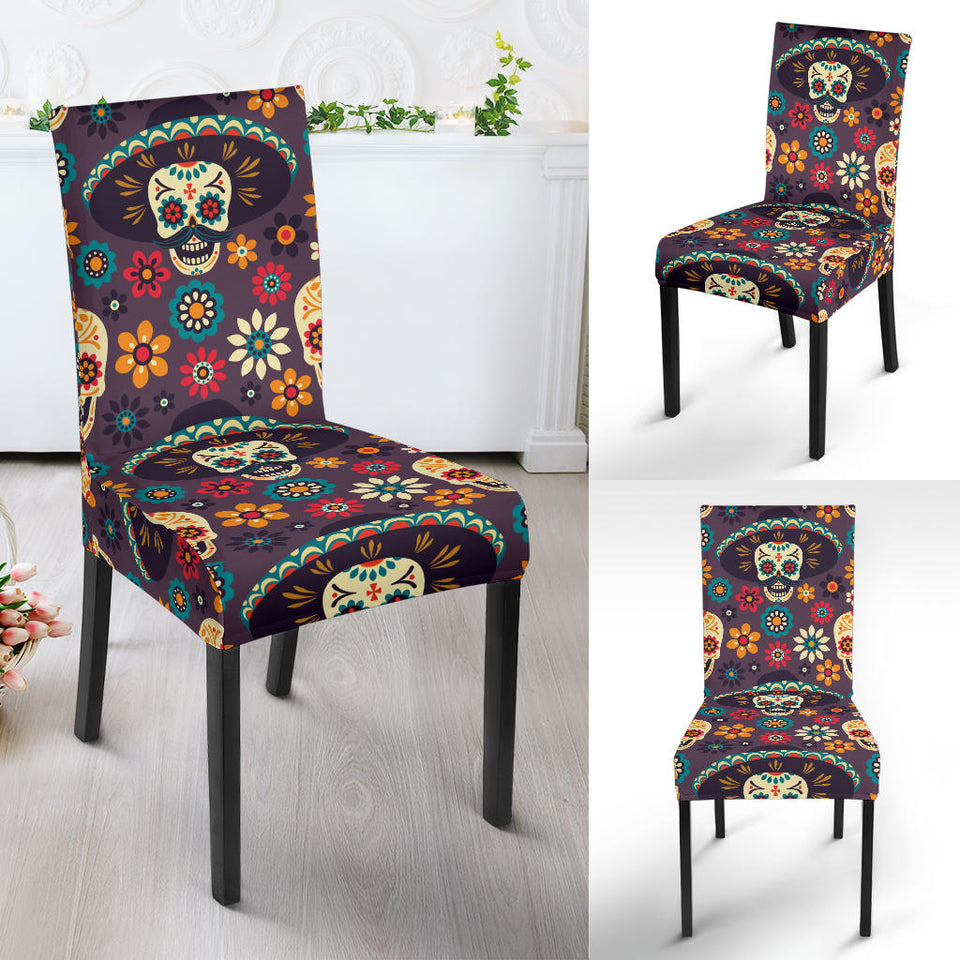 Sugar Skulls Flower Maxican Pattern Dining Chair Slipcover