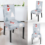 Snowman Christmas  Tree Snow Gray Background Dining Chair Slipcover