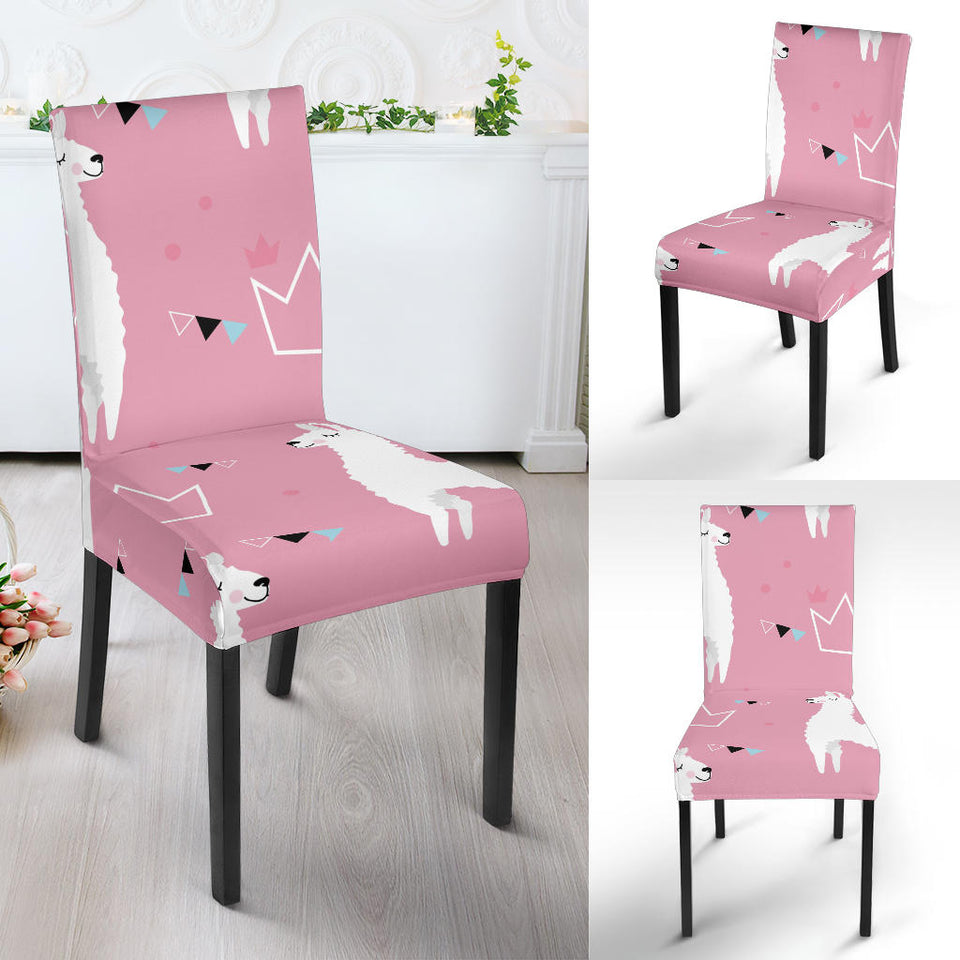 Llama Alpaca Pink Background Dining Chair Slipcover