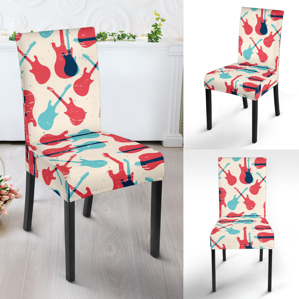 Red Blue Guitar Pattern Dining Chair Slipcover