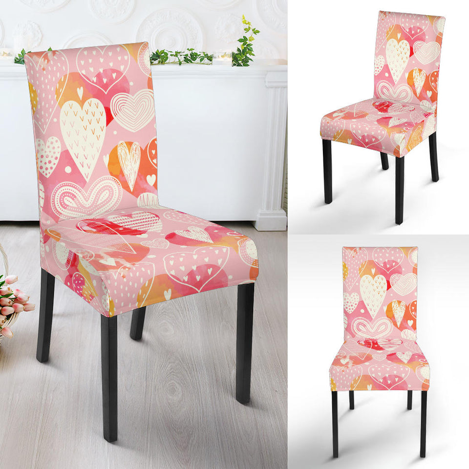 Hand Drawn Heart Design Pattern Dining Chair Slipcover