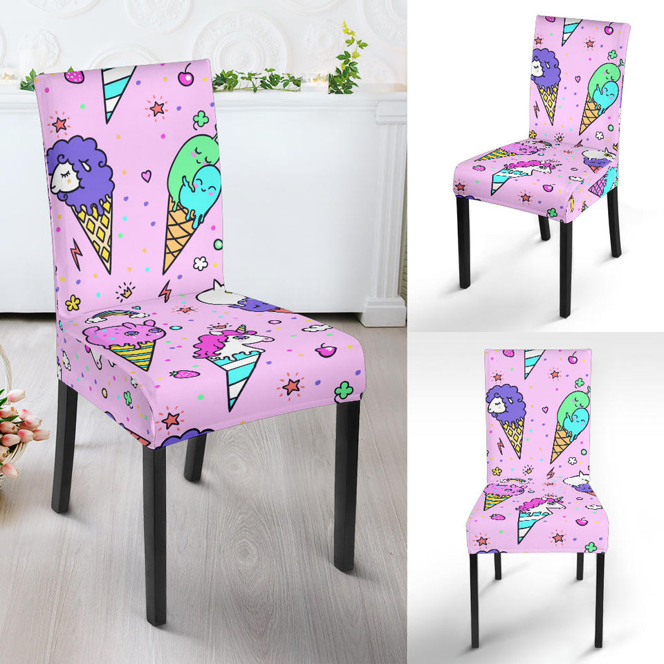 Cute Ice Cream Cone Animal Pattern Dining Chair Slipcover