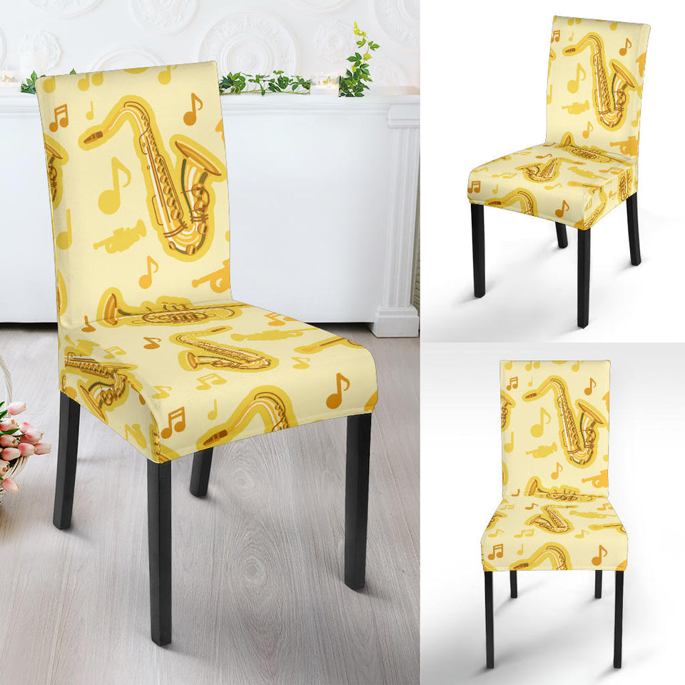 Saxophone Cornet Pattern Yellow Background Dining Chair Slipcover