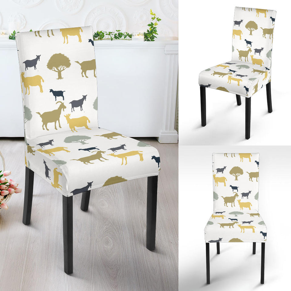 Silhouettes Of Goat And Tree Pattern Dining Chair Slipcover