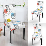 Siberian Husky And Colorful Circle Pattern Dining Chair Slipcover