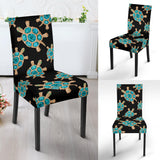 Sea Turtle Blue Stone Pattern Dining Chair Slipcover