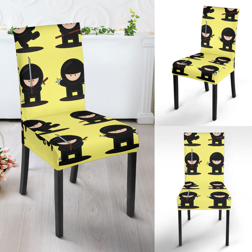 Cute Ninja Yellow Background Dining Chair Slipcover