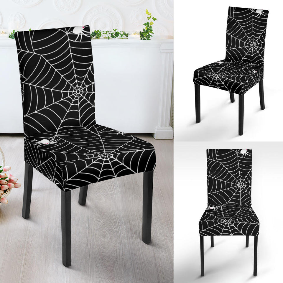 Spider Web Design Pattern Black Background White Cobweb Dining Chair Slipcover