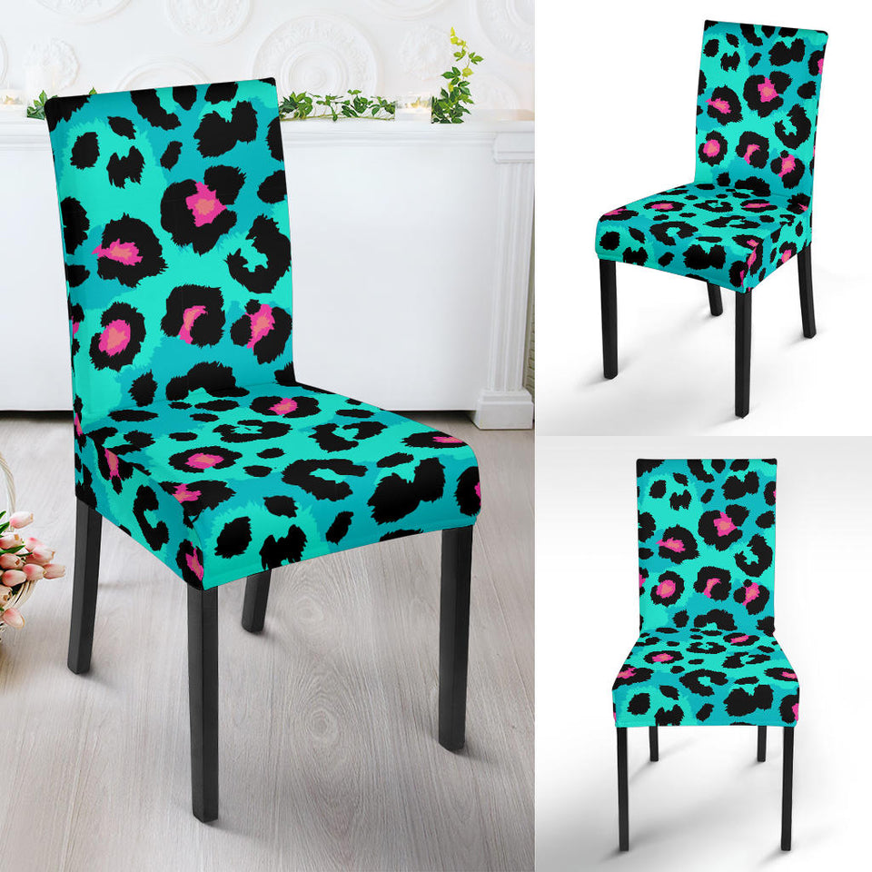 Green Leopard Skin Print Pattern Dining Chair Slipcover