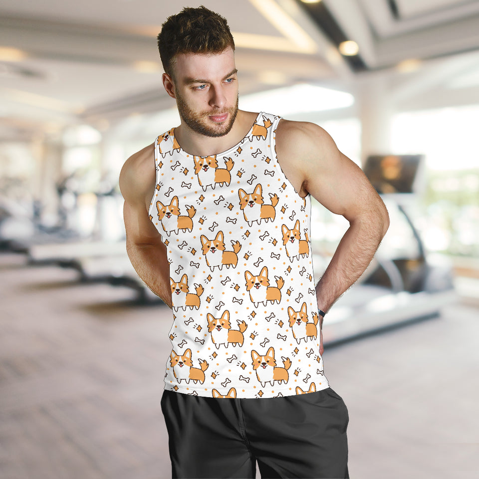 Cute corgi heart star bone pattern Men Tank Top