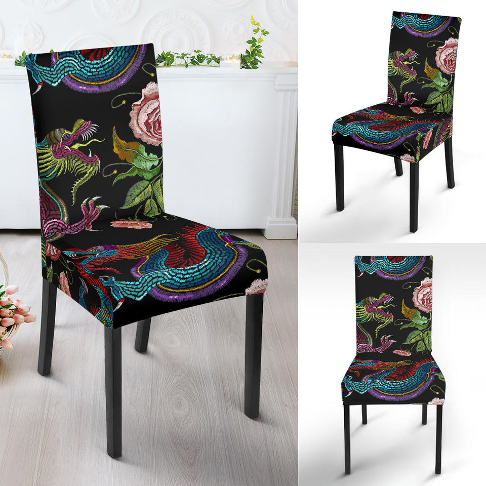 Dragons Flower Pattern Dining Chair Slipcover
