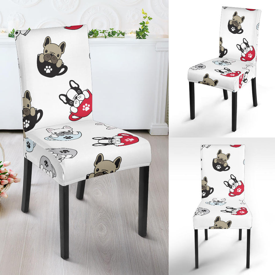 French Bulldog Cup Paw Pattern Dining Chair Slipcover