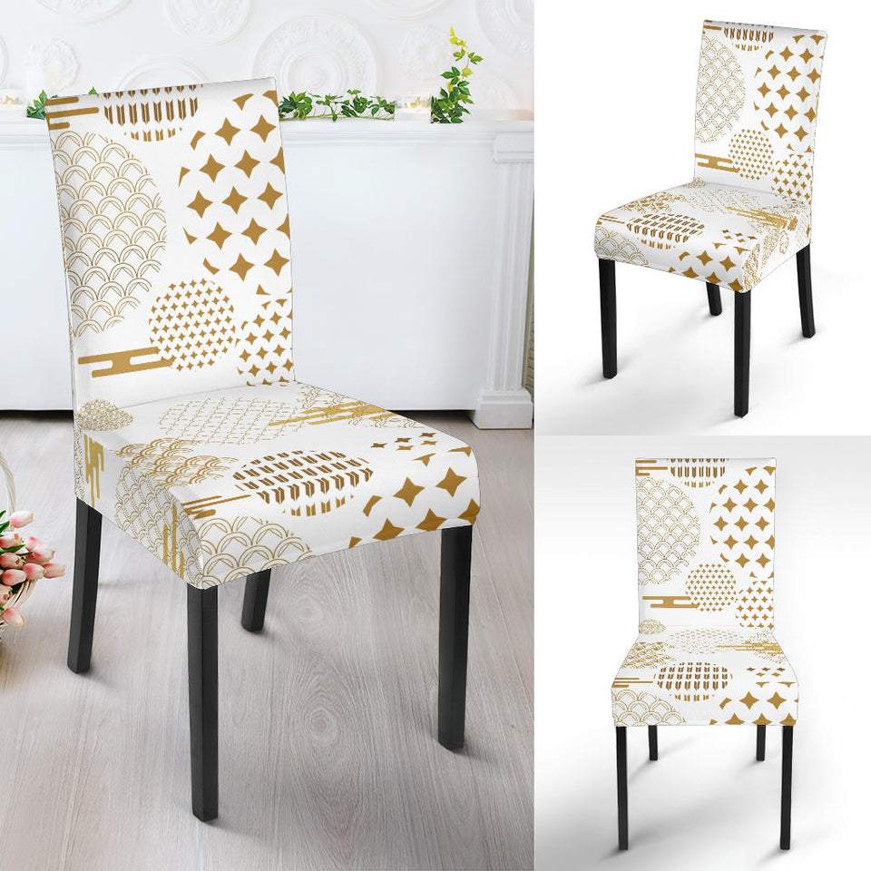 Beautiful Gold Japanese Pattern Dining Chair Slipcover