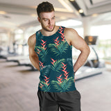 heliconia flowers, palm and monstera leaves on black background pattern Men Tank Top