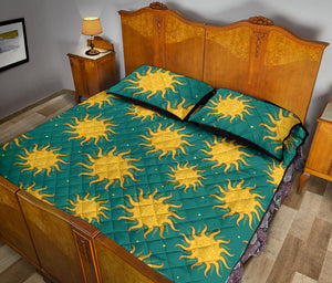 Sun green background Quilt Bed Set