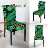 Heliconia Flower Palm Monstera Leaves Black Background Dining Chair Slipcover