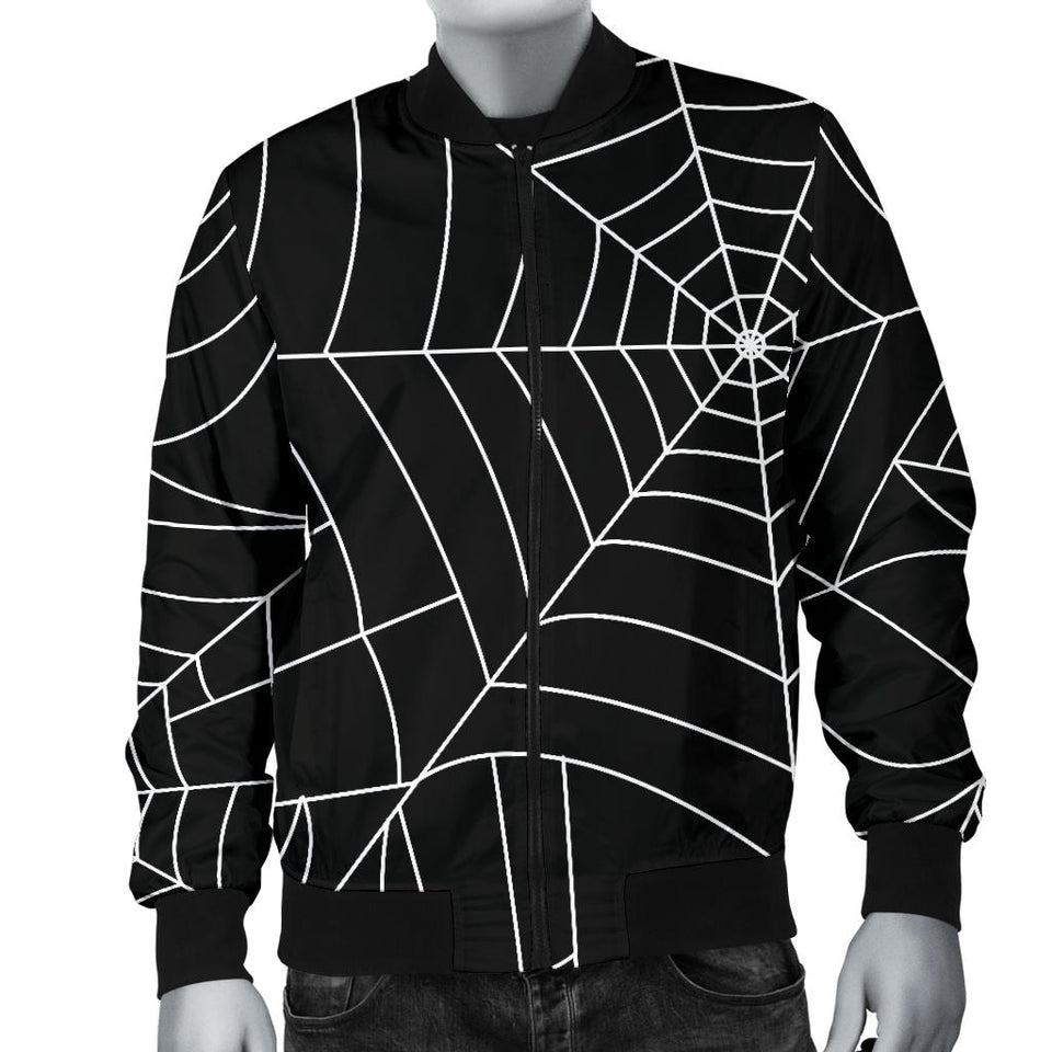 Spider Web Pattern Black Background White Cobweb Men'S Bomber Jacket