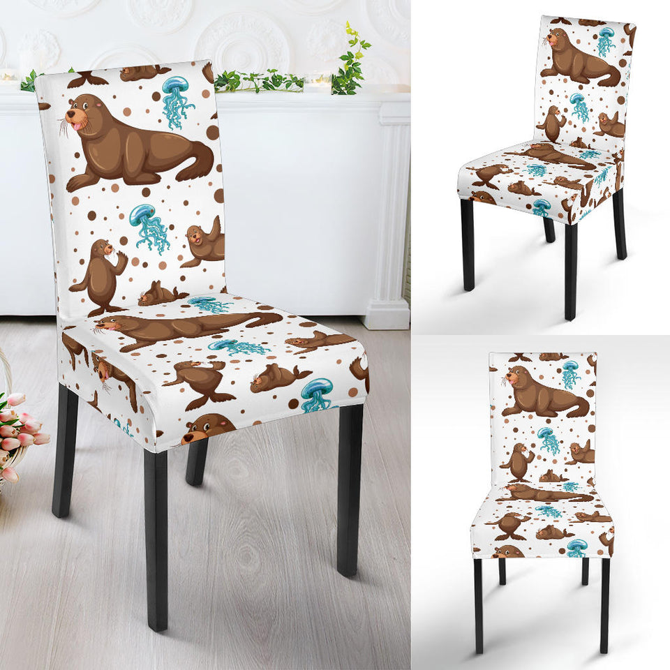 Sea Lion Seals Jellyfish Pattern Dining Chair Slipcover