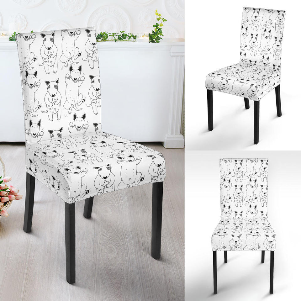 Bull Terrier Pattern Print Design 02 Dining Chair Slipcover