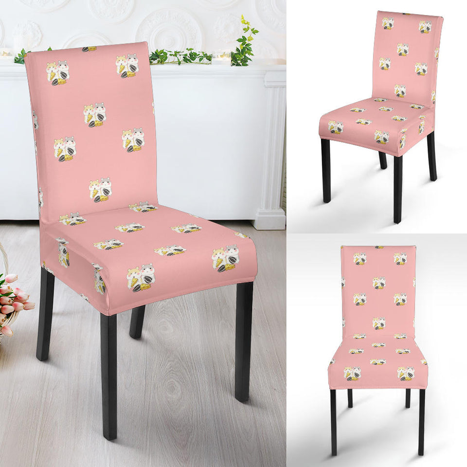 Cute Hamster Cheese Pattern Pink Background Dining Chair Slipcover
