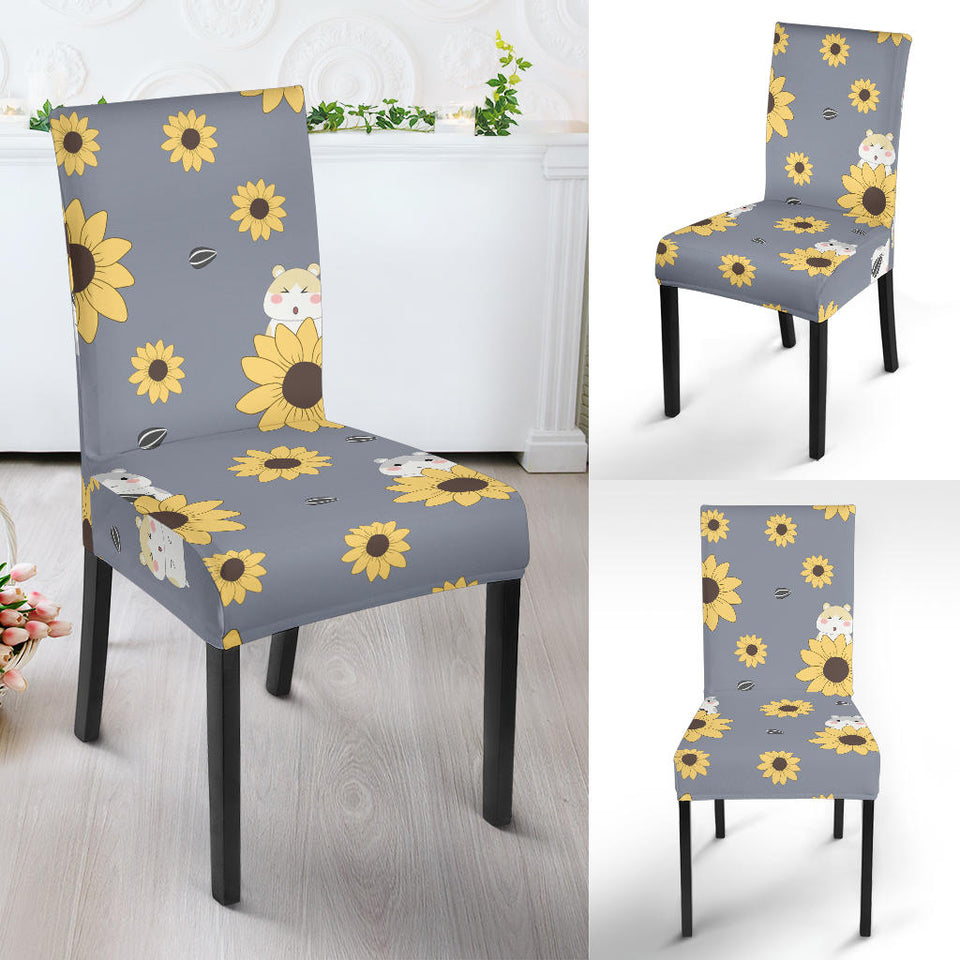 Cute Hamster Sunflower Pattern Background Dining Chair Slipcover