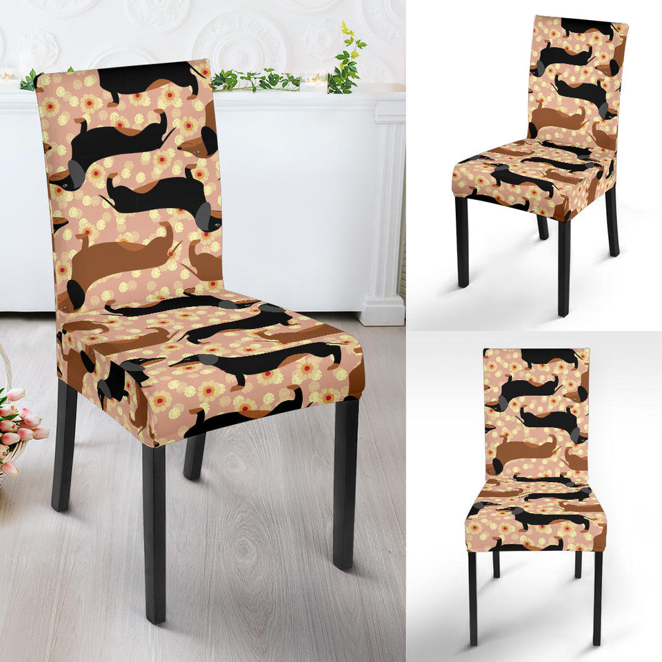Dachshund Floral Background Dining Chair Slipcover