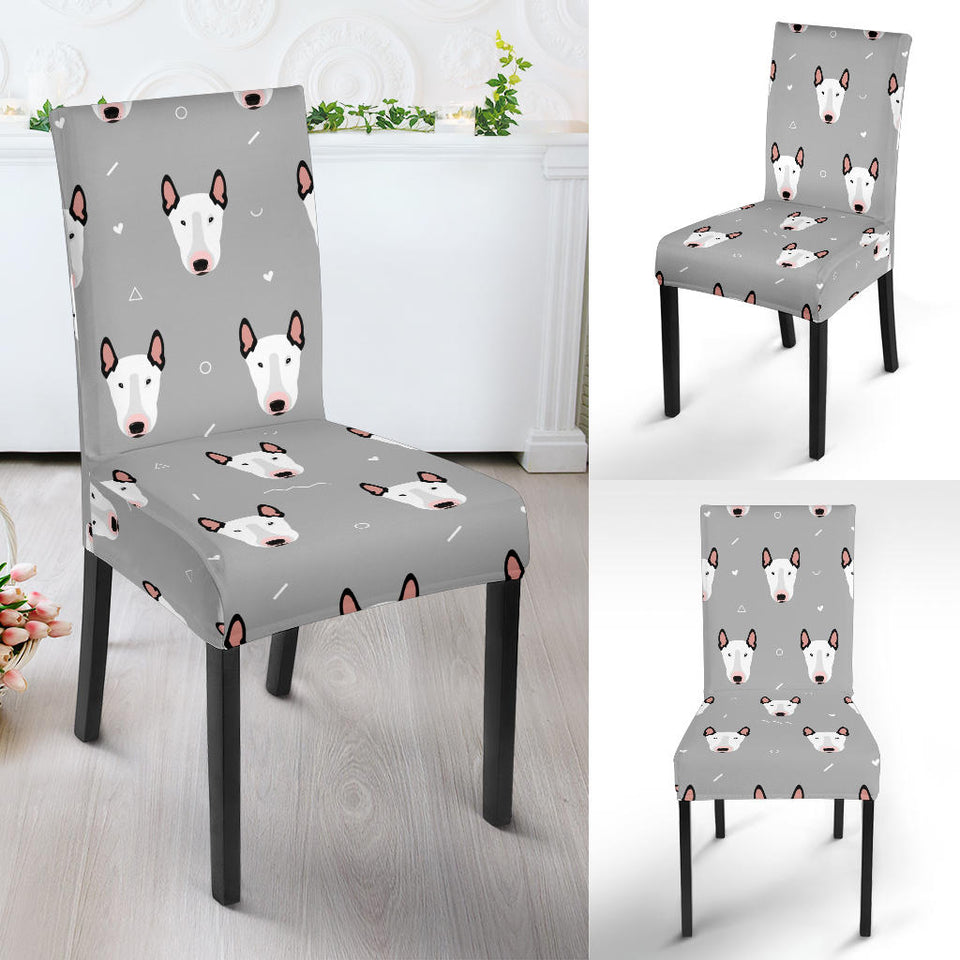 Bull Terrier Pattern Print Design 05 Dining Chair Slipcover