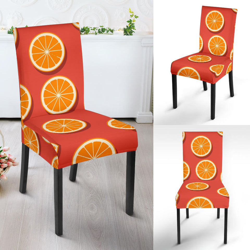 Oranges Pattern Red Background Dining Chair Slipcover