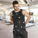Spider web design pattern Black background white cobweb Men Tank Top