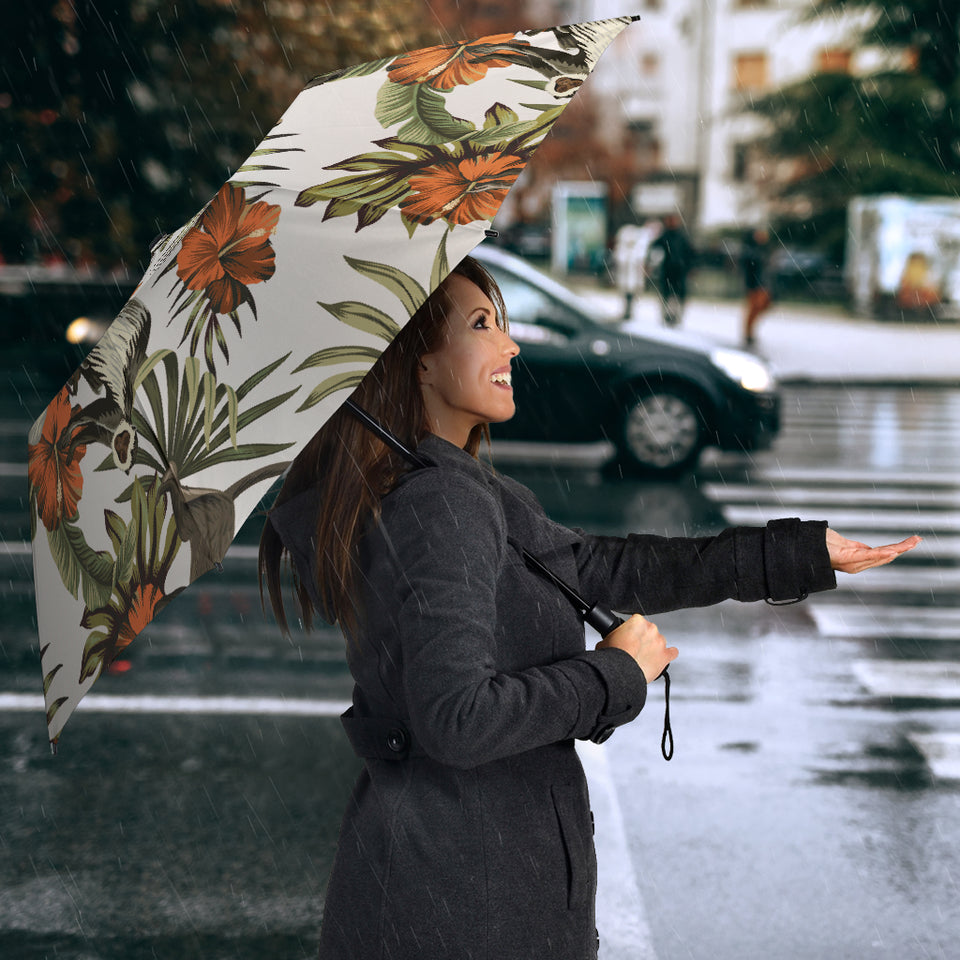 Monkey Red Hibiscus Flower Palm Leaves Floral Pattern Umbrella